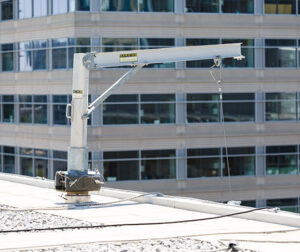 Davit arm on a rooftop